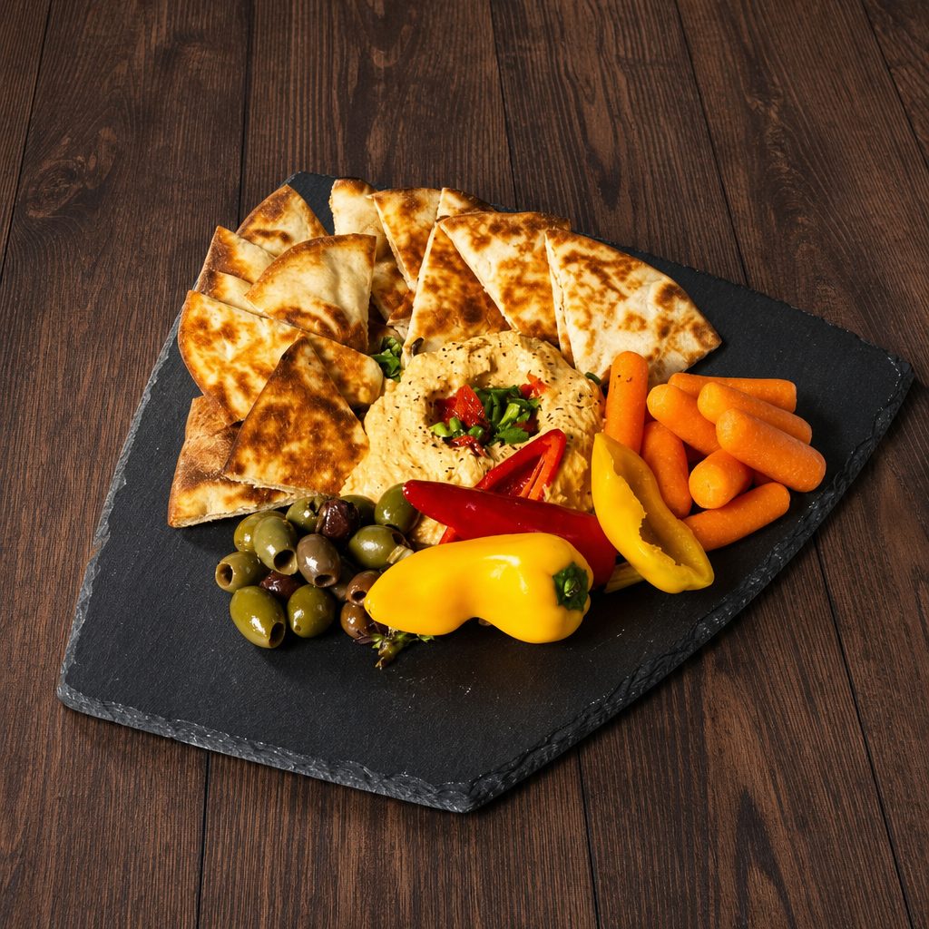 Roasted Red Pepper Hummus Plate.